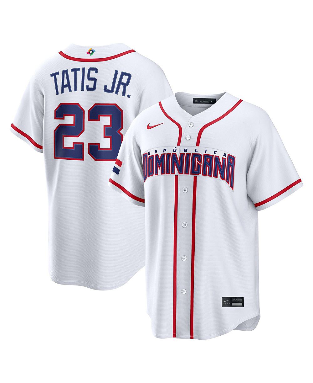 Мужская джерси Nike Fernando Tatis Jr. White Dominican Republic Baseball 2026 World Baseball Classic Stadium