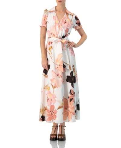 Ivonne Women's Short Sleeve V-Neck Collared Maxi Dress