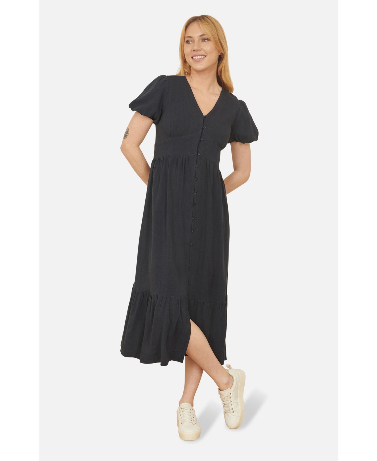 Yumi Women's Viscose Button Through Midi Dress