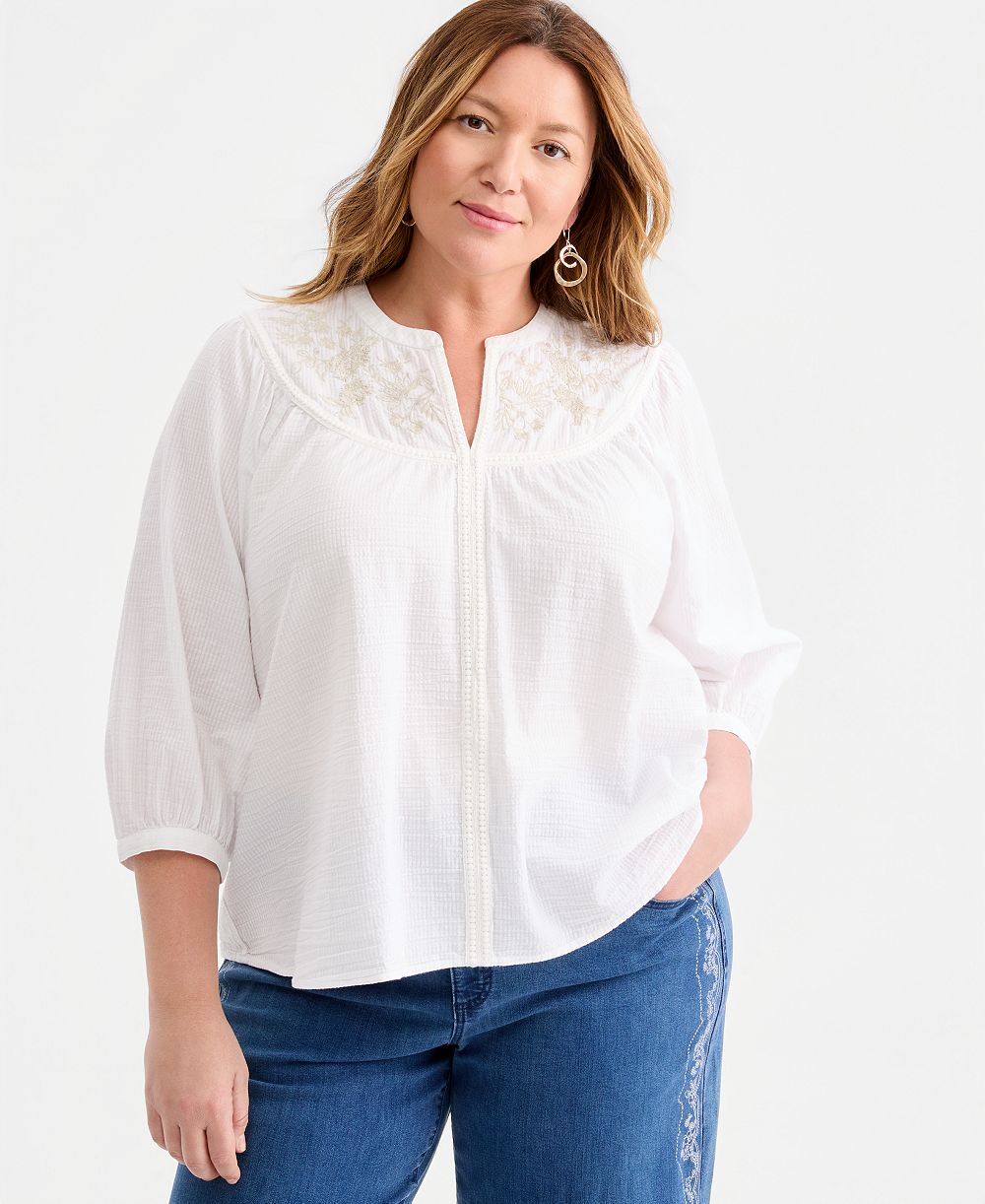 Женская блузка Style & Co Plus Size Embroidered-Floral 3/4 Sleeve