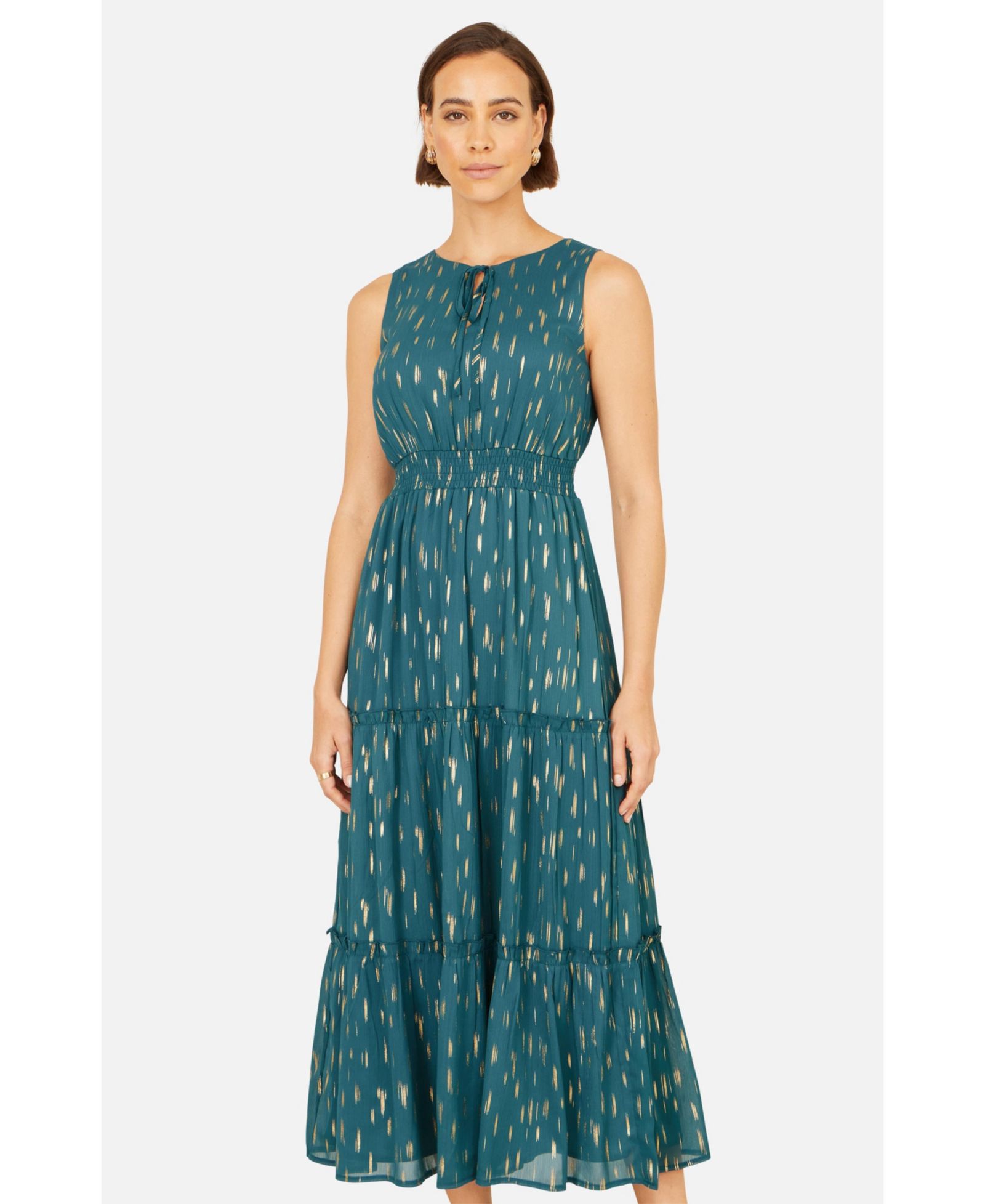 Женское платье Yumi Women's Foil Print Ruched Waist Midi Dress