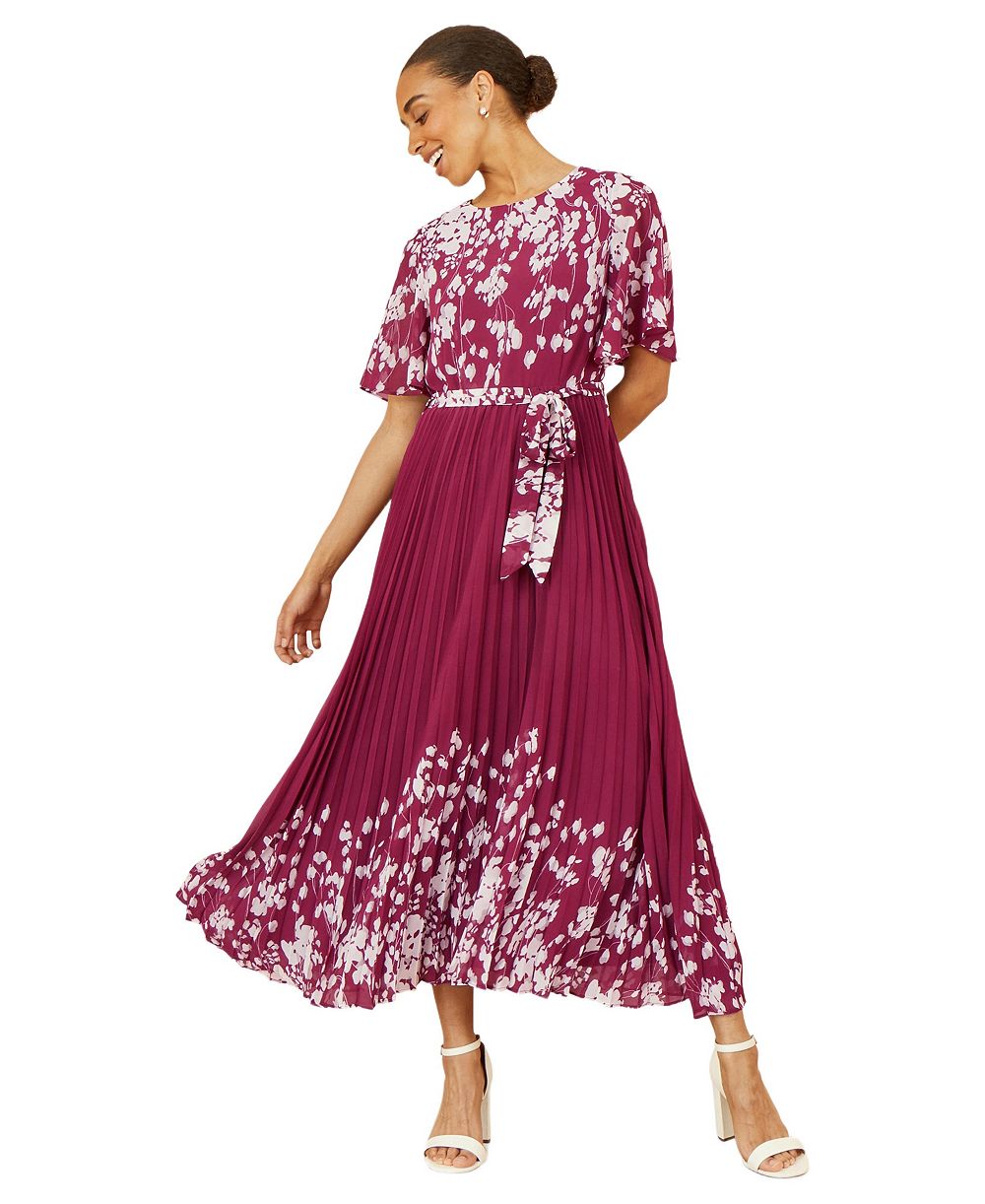Yumi Women's Short Sleeve Pleated Midi Dress