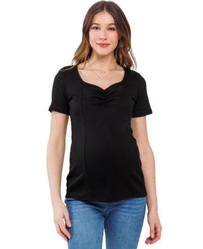 Hello Miz Maternity Ribbed Short Sleeve Sweetheart Neck Top