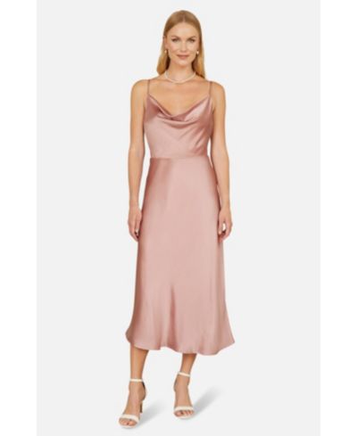 Yumi Women's Satin Cowl Neck Midi Dress