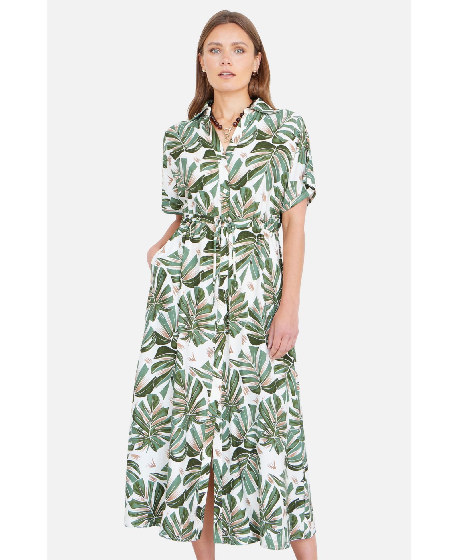 Yumi Women's Relaxed Boho Print Maxi Shirt Dress