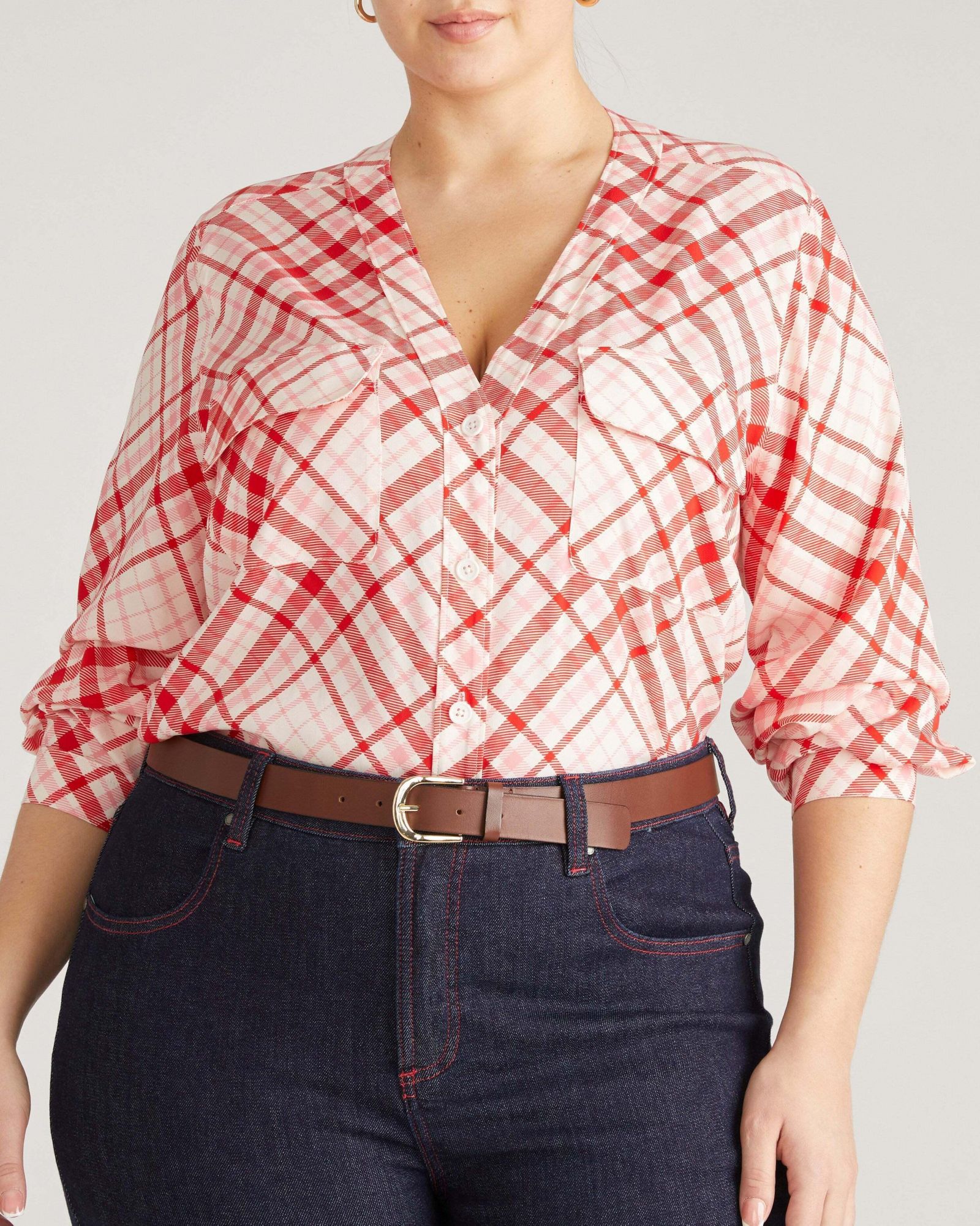 Universal Standard Plus Size Stretch Cupro Button-Down Blouse