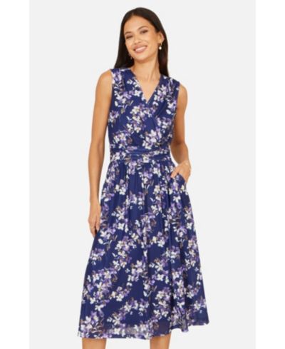 Yumi Women's Blossom Print Mesh Stretch Midi Dress