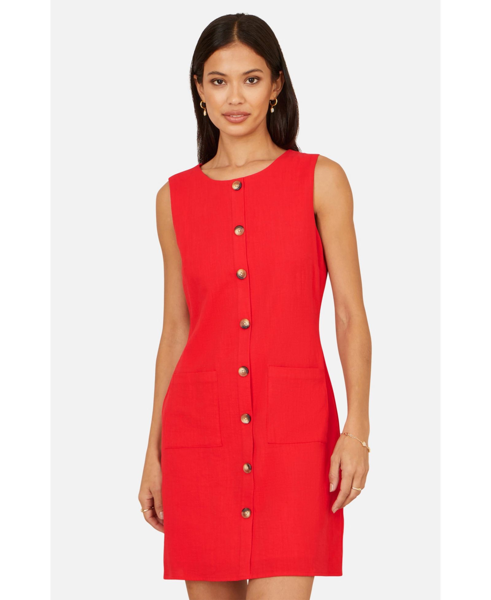 Yumi Women's Viscose Button Detail Shift Dress