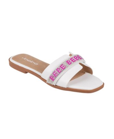 Bebe Women's Fashion Sandal with Rhinestone and Pearl Embellished Strap