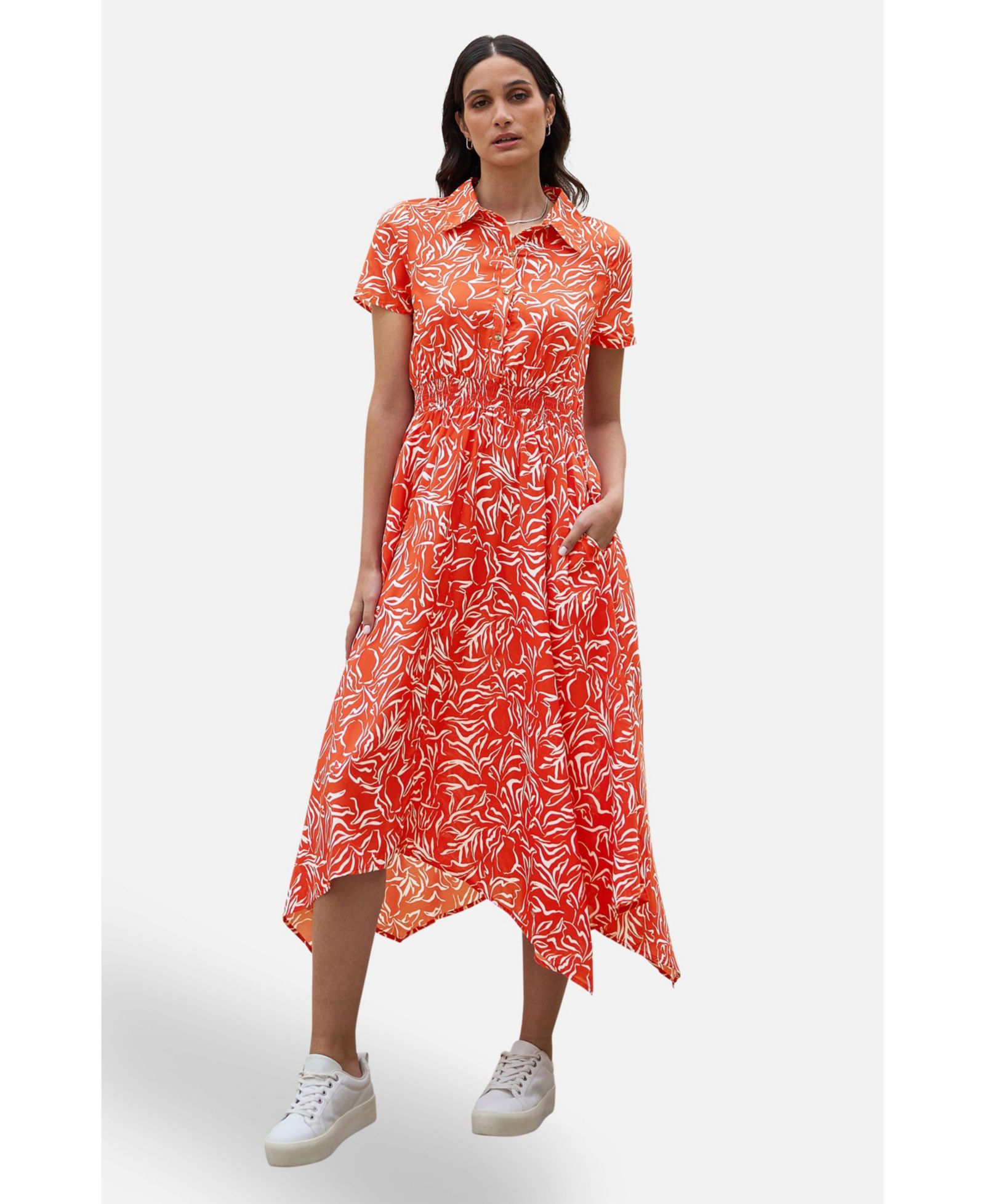 Yumi Women's Printed Midi Ruched Shirt Dress