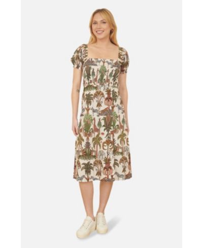 Женское миди-платье Yumi Cotton Safari Print Ruched