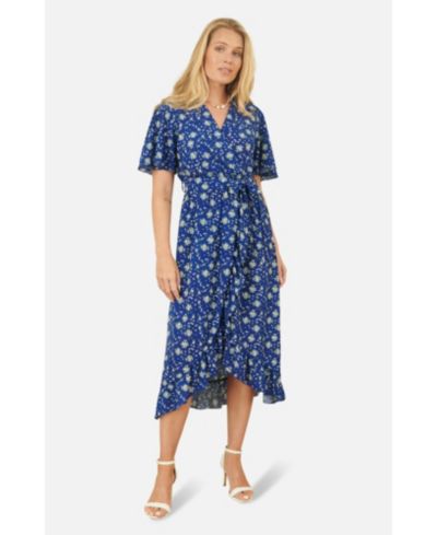 Yumi Women's Frilled-Hem Wrap Midi Dress
