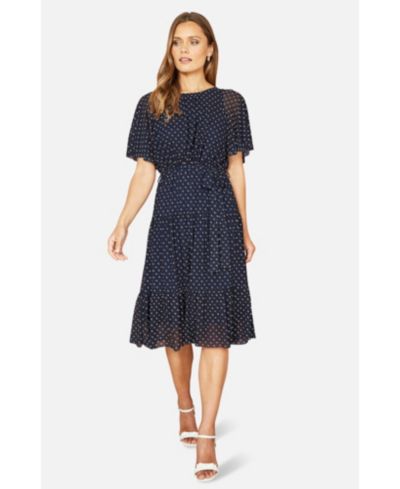 Yumi Women's Dot Print Mesh Stretch Midi Dress