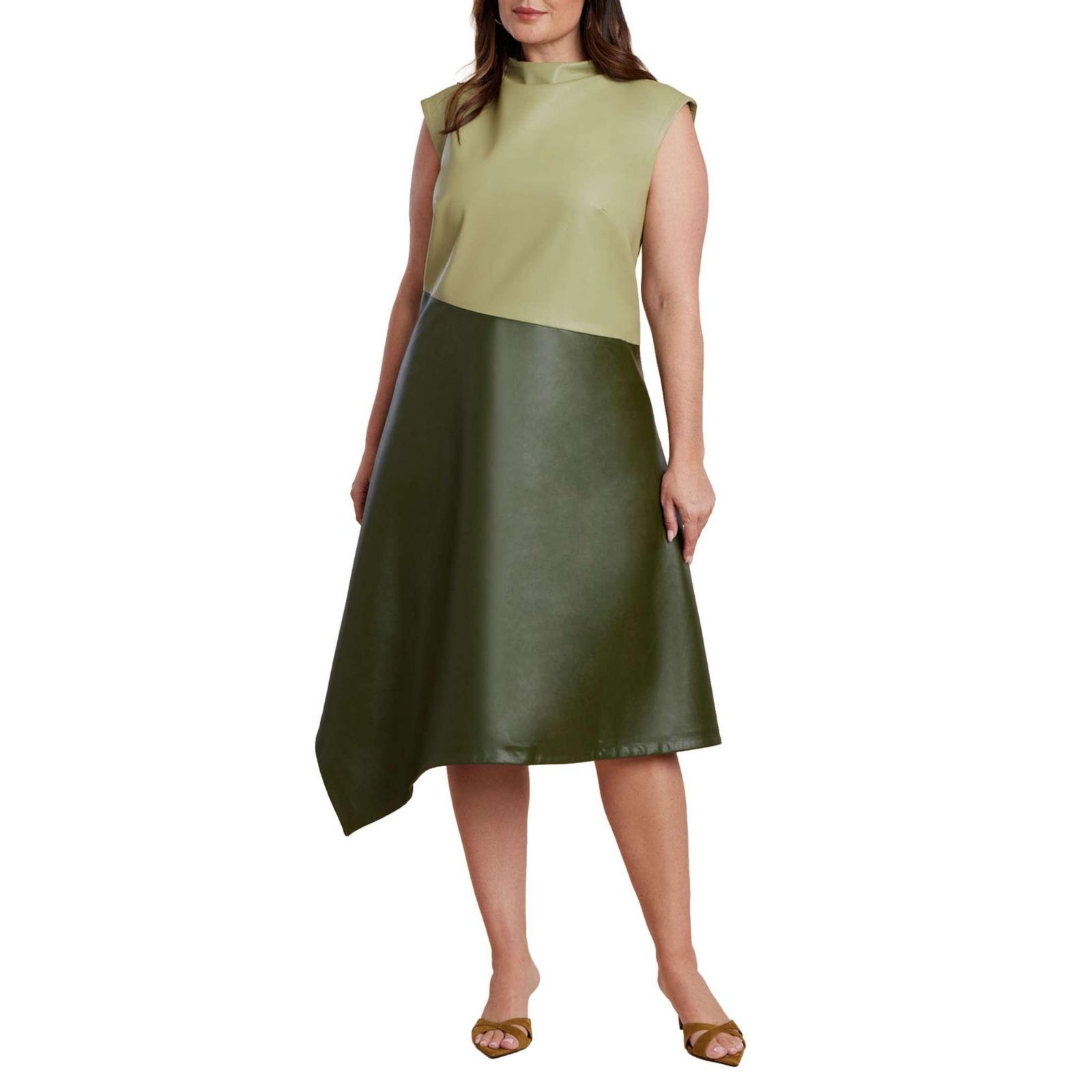 Платье ELOQUII Women's Colorblocked Draped Faux Leather