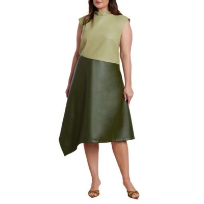 Платье ELOQUII Women's Colorblocked Draped Faux Leather