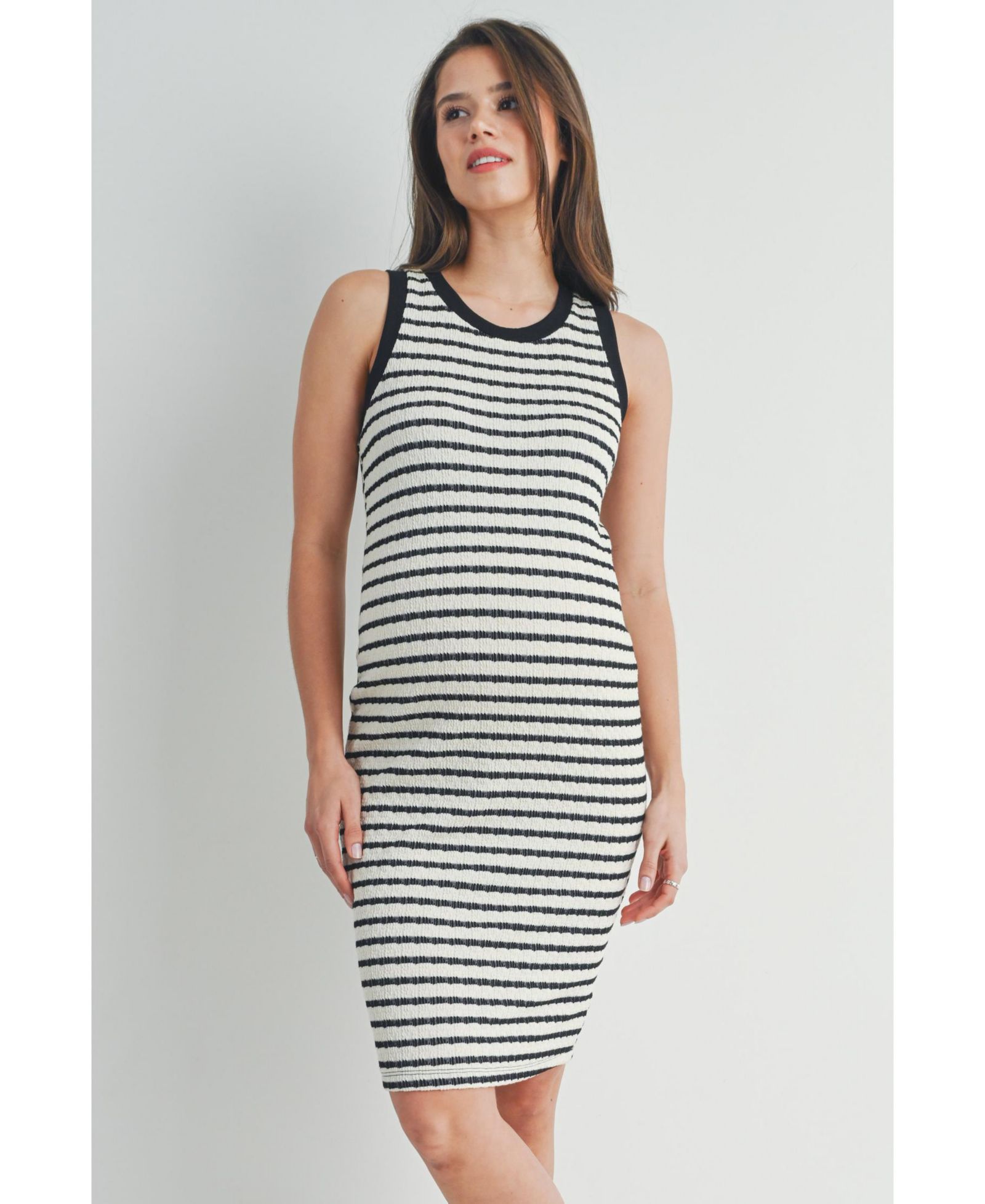 Hello Miz Women's Striped Bodycon Sleeveless Scoop Neck Dress