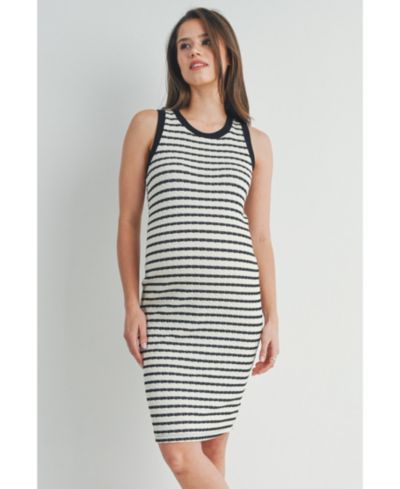 Hello Miz Women's Striped Bodycon Sleeveless Scoop Neck Dress