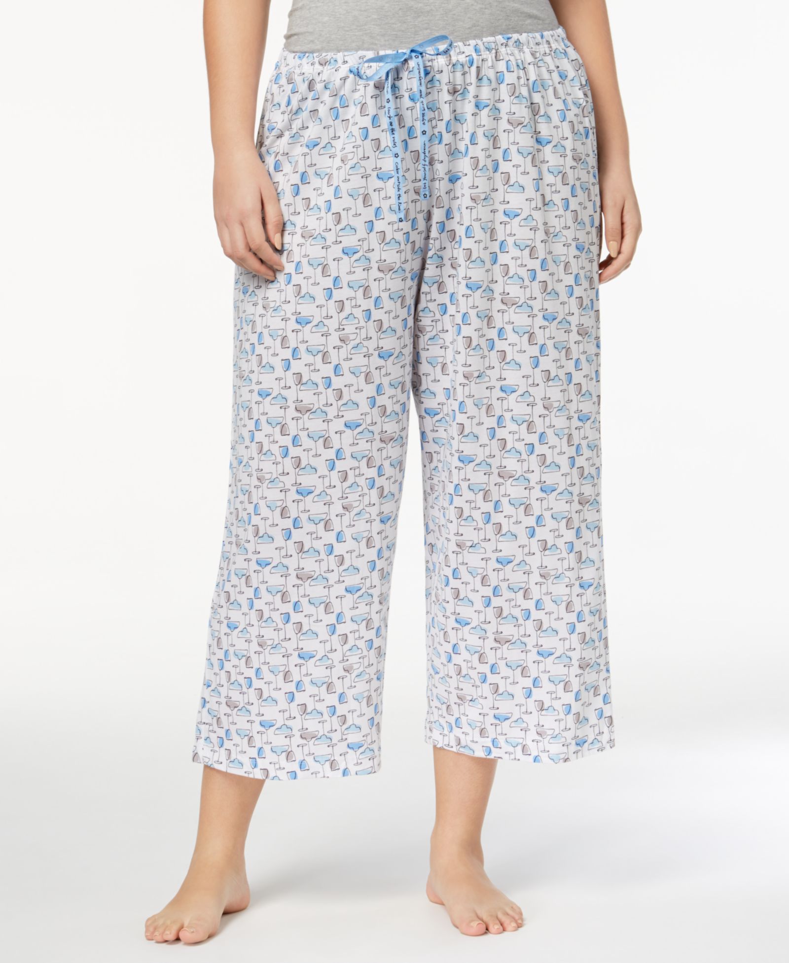 HUE Womens Plus Size Sleepwell Printed Knit Capri Pajama Pant made with Temperature Regulating Technology