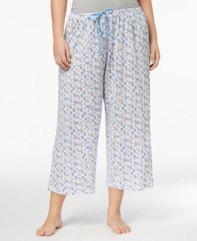HUE Womens Plus Size Sleepwell Printed Knit Capri Pajama Pant made with Temperature Regulating Technology