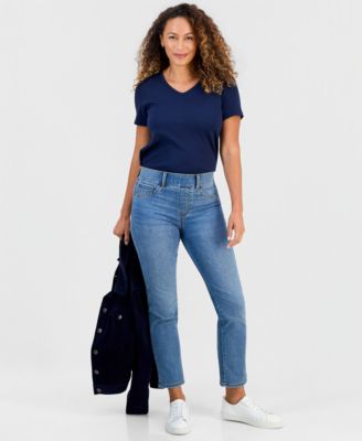 Style & Co джинсы с высокой талией и прямыми штанинами, формирующие силуэт, petite