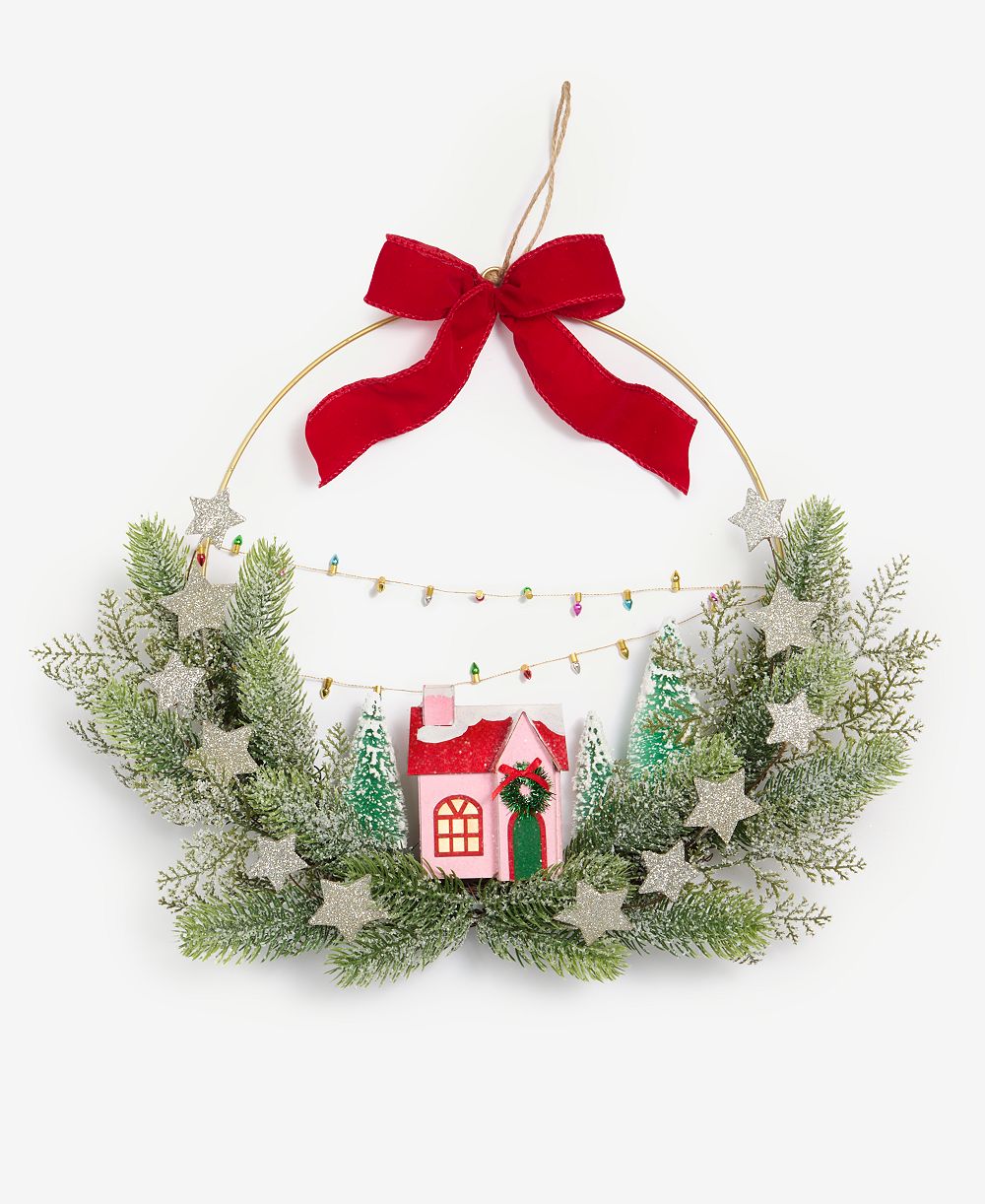 Полувенок Holiday Lane Whimsy House in Greenery с LED-подсветкой, эксклюзив Macy's