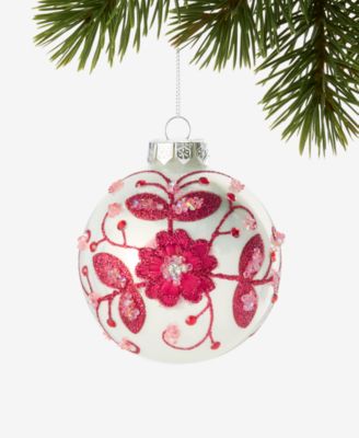 Holiday Lane Holiday Toile Floral Pattern Ball Ornament, Macy's Exclusive