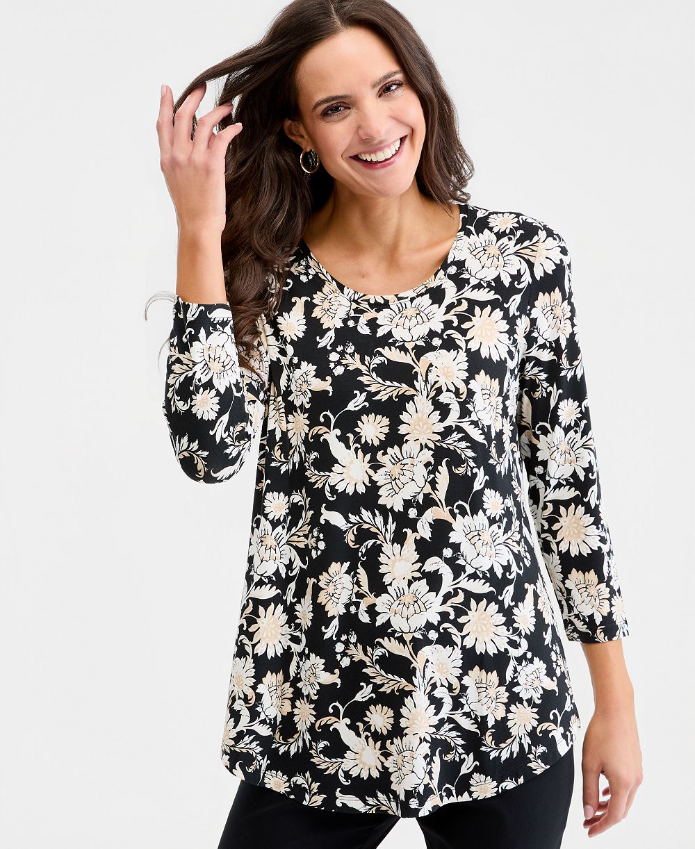 Женский топ JM Collection Printed Scoop-Neck 3/4-Sleeve