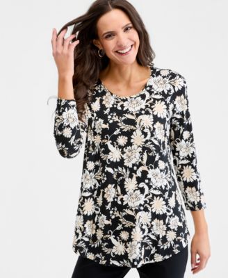 Женский топ JM Collection Printed Scoop-Neck 3/4-Sleeve