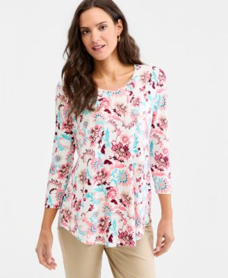 Женский топ JM Collection Printed Scoop-Neck 3/4-Sleeve