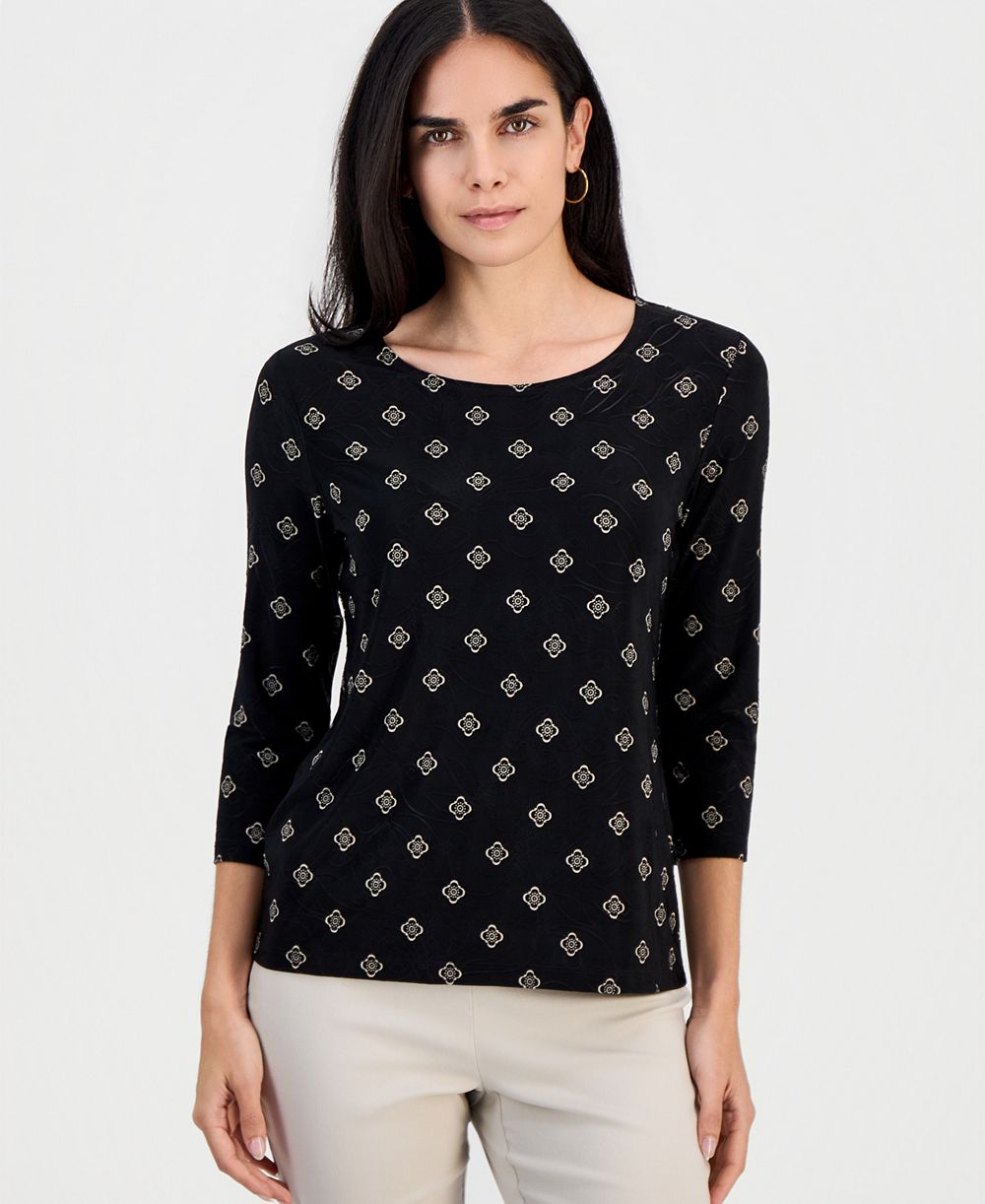 JM Collection Petite Sofia джемпер Jacquard 3/4-Sleeve Tile