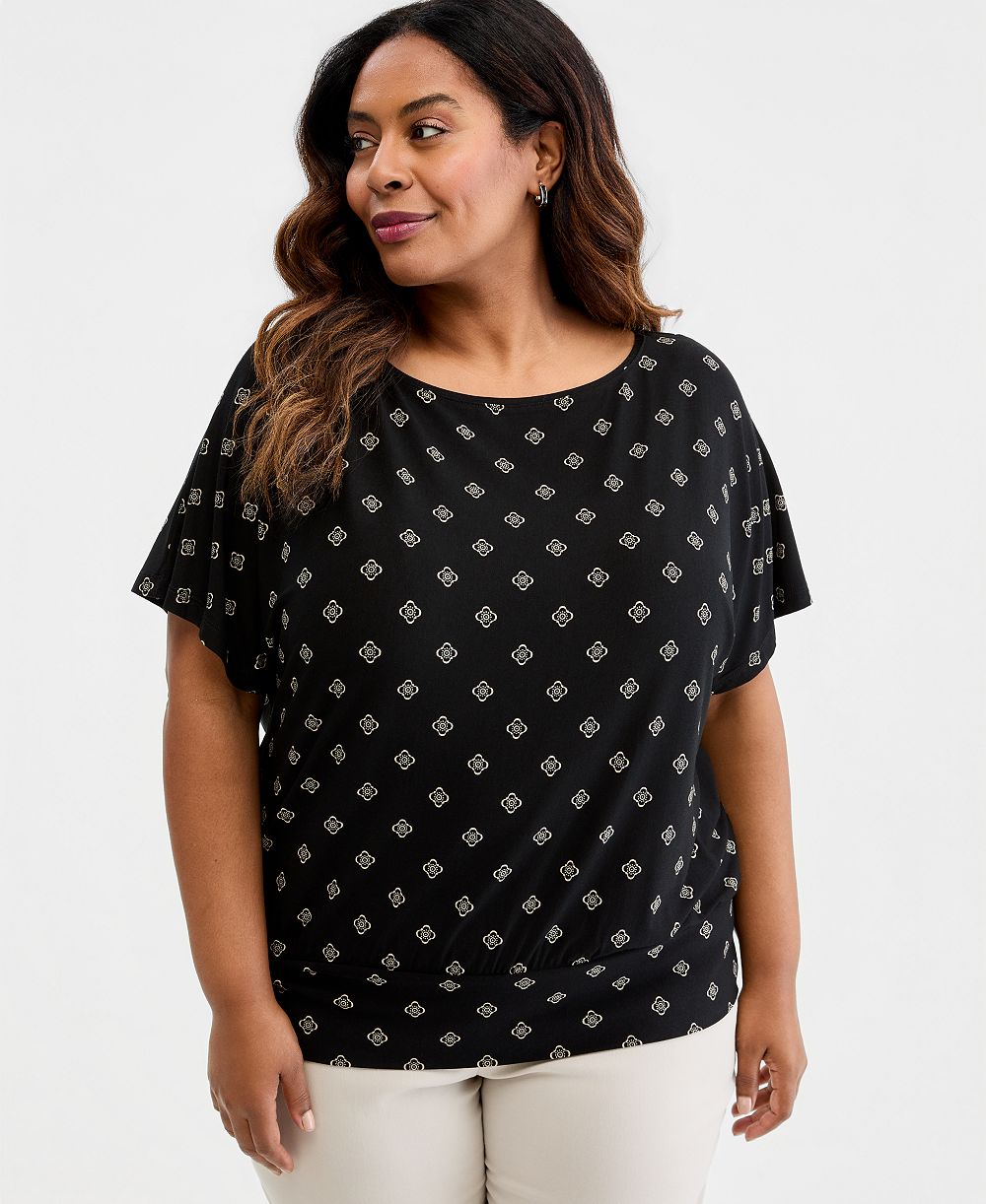 Топ JM Collection Plus Size Sofia Tile Banded-Bottom