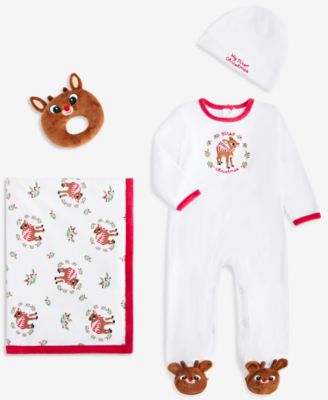 First Impressions Baby Boys' or Baby Girls' My First Christmas Hat, Footed Coverall, Blanket and Toy, 4-Piece Set, Macy's Exclusive
