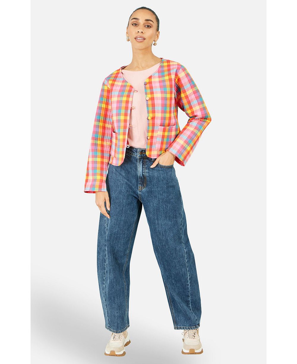 Yumi Женский стеганый хлопковый куртка reversible в клетку