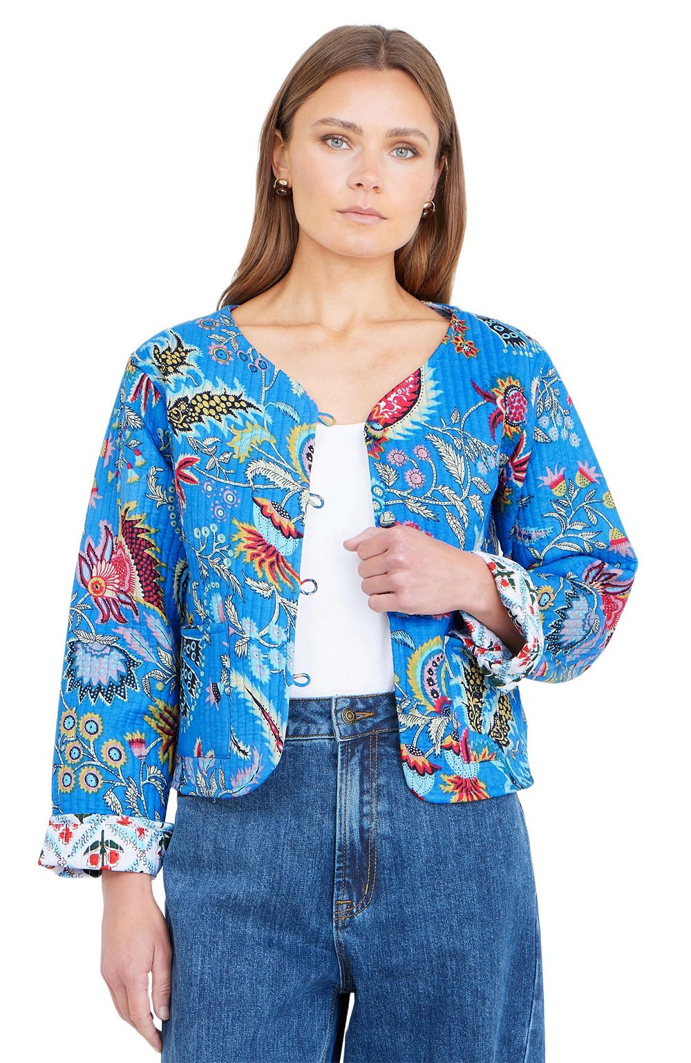Yumi Women's Boho Cotton Reversible Quilted Jacket