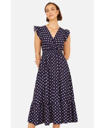 Yumi Women's Spot Ruched Waist Midi Dress