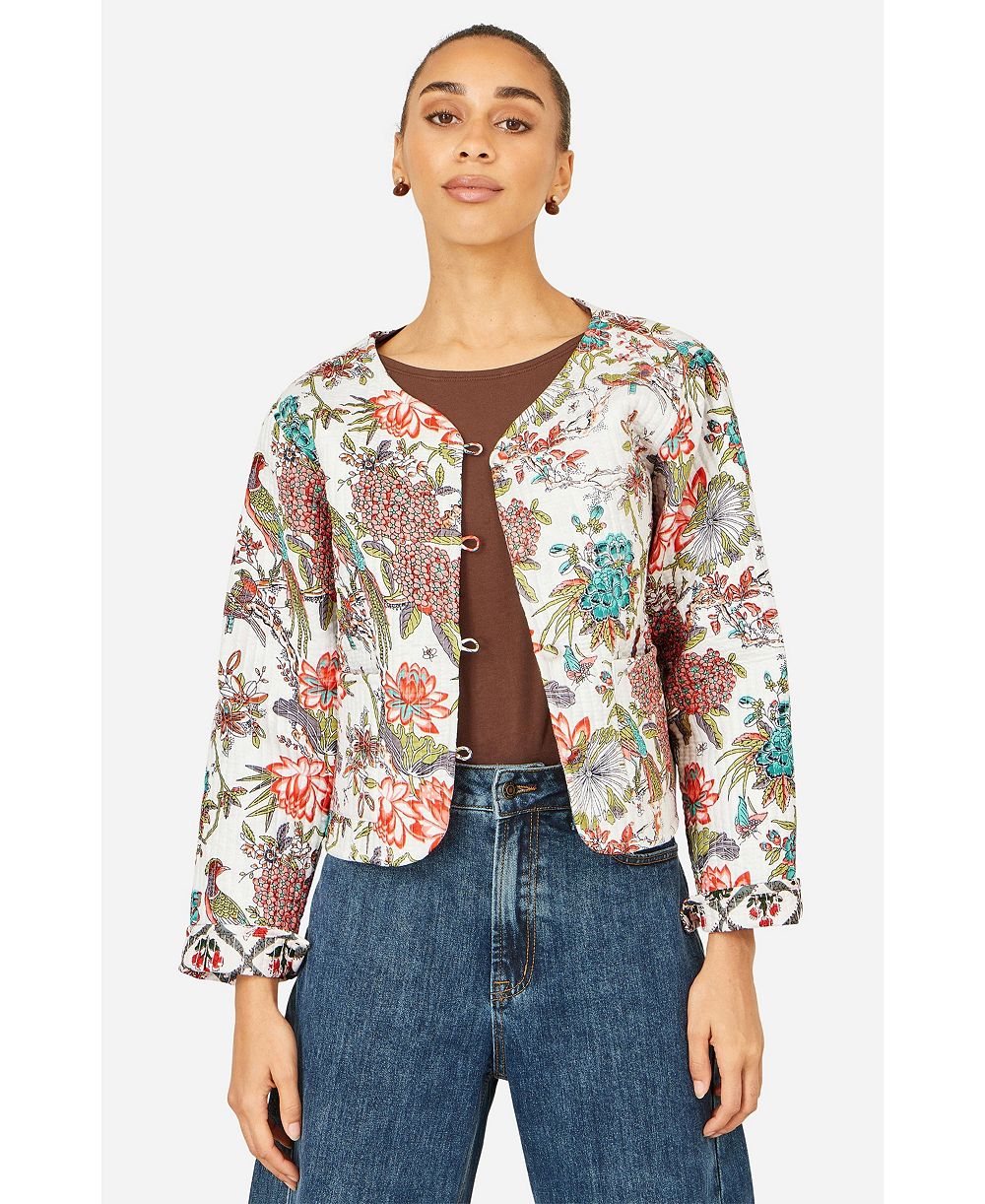 Yumi Women's Print Reversible Cotton Quilted Jacket