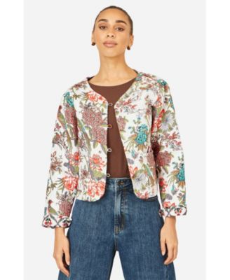 Yumi Women's Print Reversible Cotton Quilted Jacket