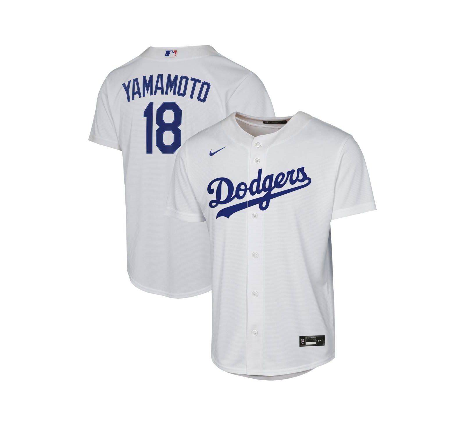 Джерси Nike Big Boys and Girls Yoshinobu Yamamoto White Los Angeles Dodgers Baseline