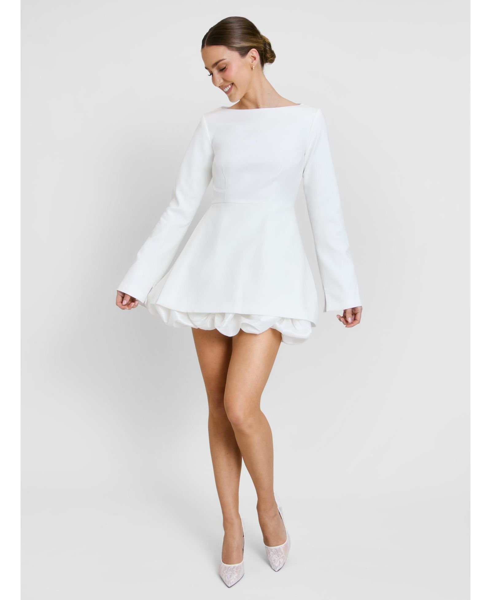 Six Stories Women's Isla Split Sleeve Bubble Hem Mini Dress