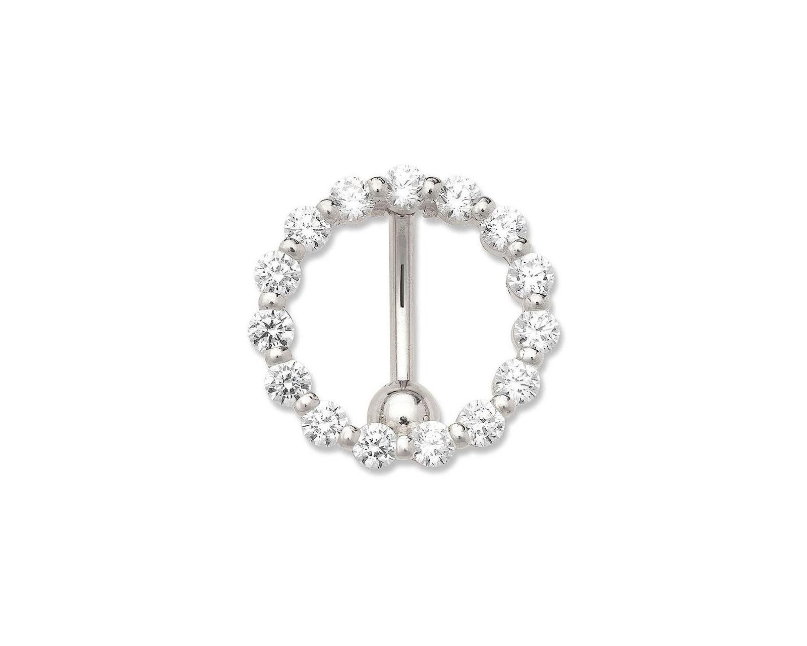 Curata Jewelry Solid 14k Yellow or White Gold 14g Cubic Zirconia Large Circle Top Mount Belly Button Ring