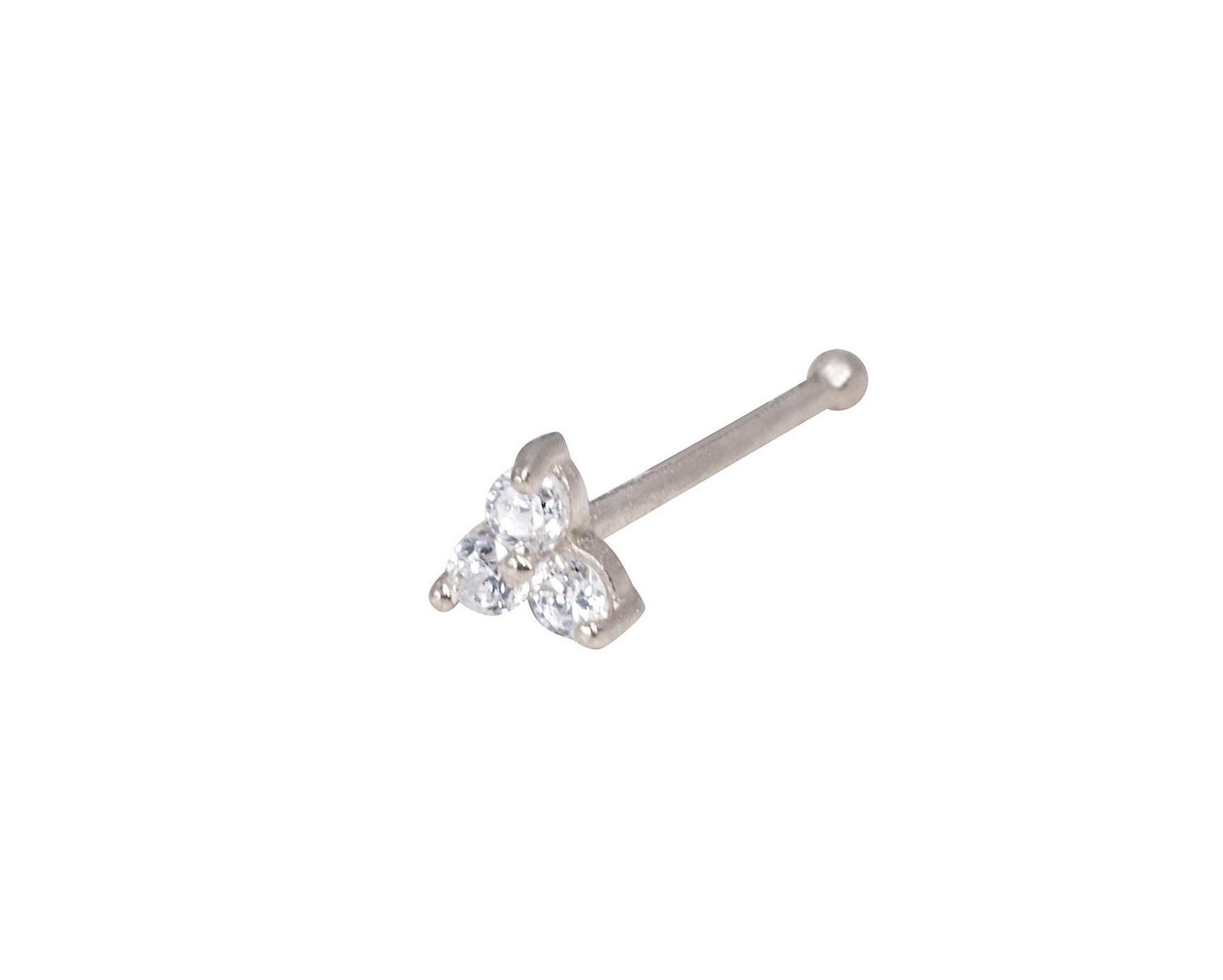 Curata Jewelry Solid 14k Yellow or White Gold Three-stone Cubic Zirconia Triangle Nose Ring