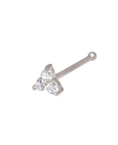 Curata Jewelry Solid 14k Yellow or White Gold Three-stone Cubic Zirconia Triangle Nose Ring