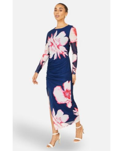 Yumi Women's Long Sleeve Mesh Maxi Dress