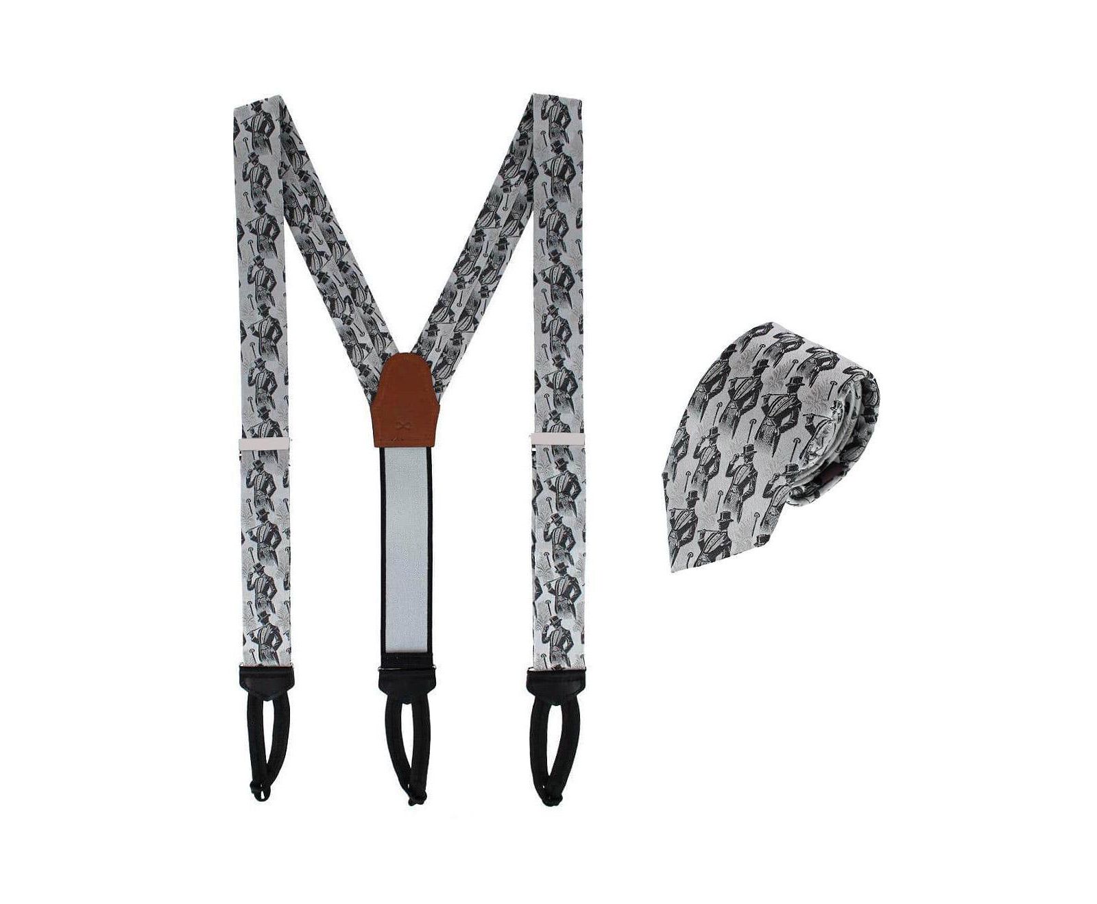TRAFALGAR Men's Ambrose Dapper Night Silk Formal End Suspenders and Necktie Set