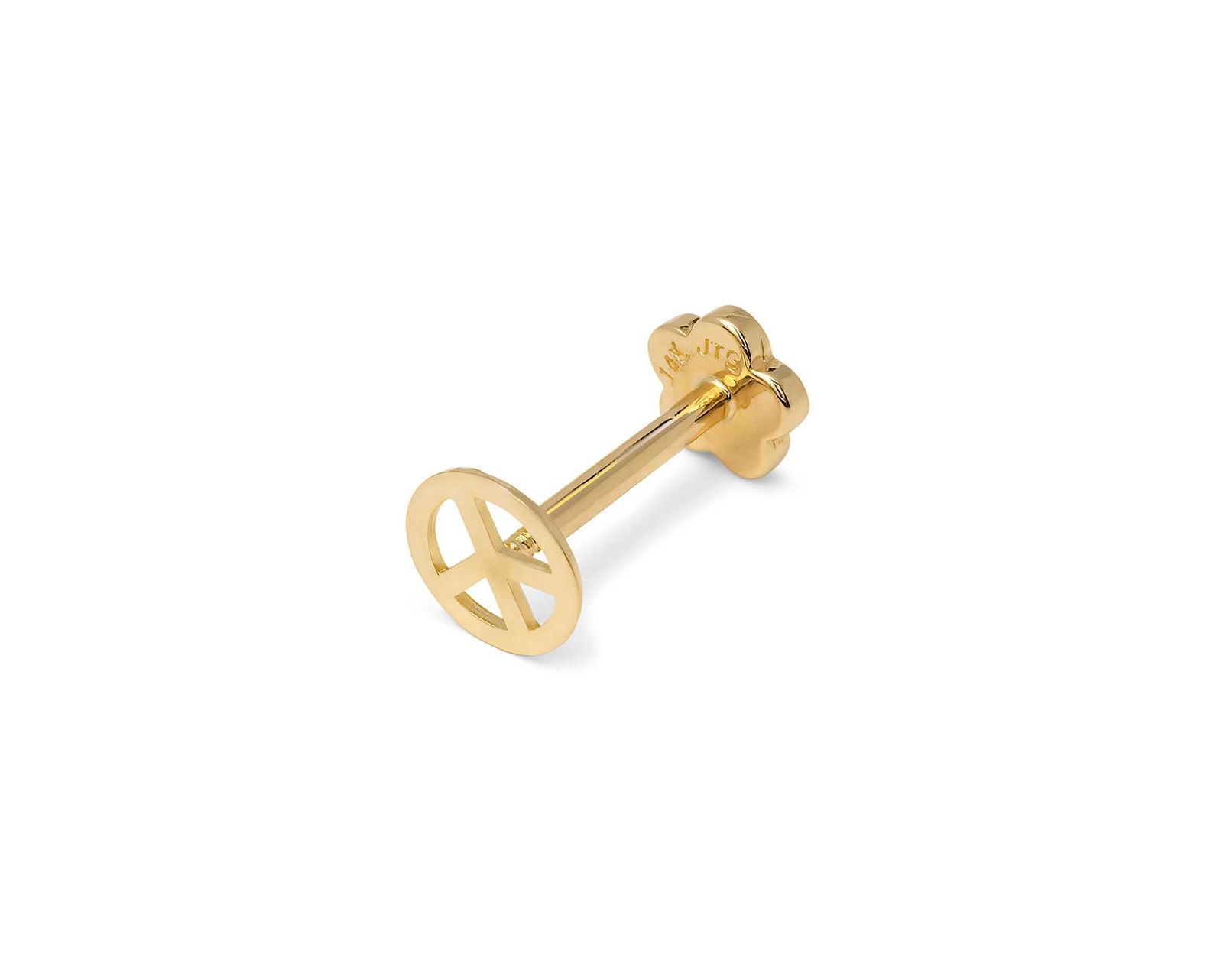 Серьга-гвоздик Curata Jewelry Solid 14k Gold 18G 5mm Peace Sign Labret Cartilage Stud Piercing Body Piercing Stud