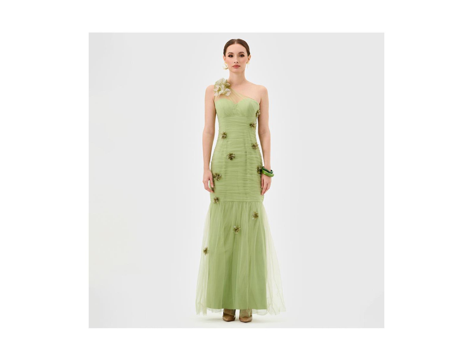 BARIANO Women's Karoline One Shoulder Tulle Gown