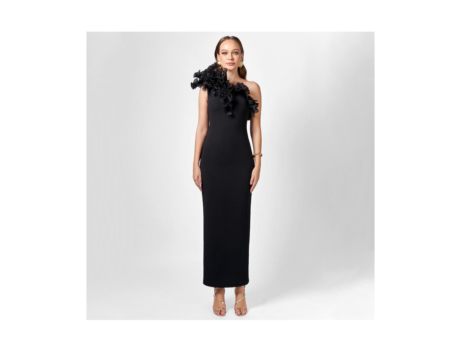 BARIANO Women's Elena One Shoulder Ruffle Midaxi Dress