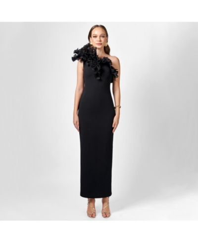 BARIANO Women's Elena One Shoulder Ruffle Midaxi Dress