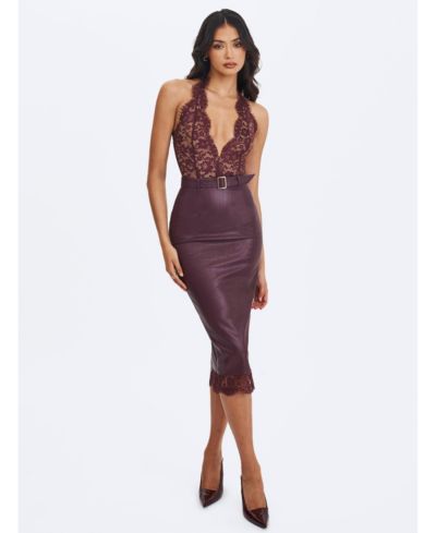 Miss Circle Женское платье Fiera Mahogany Plunging Halter Belted Midi