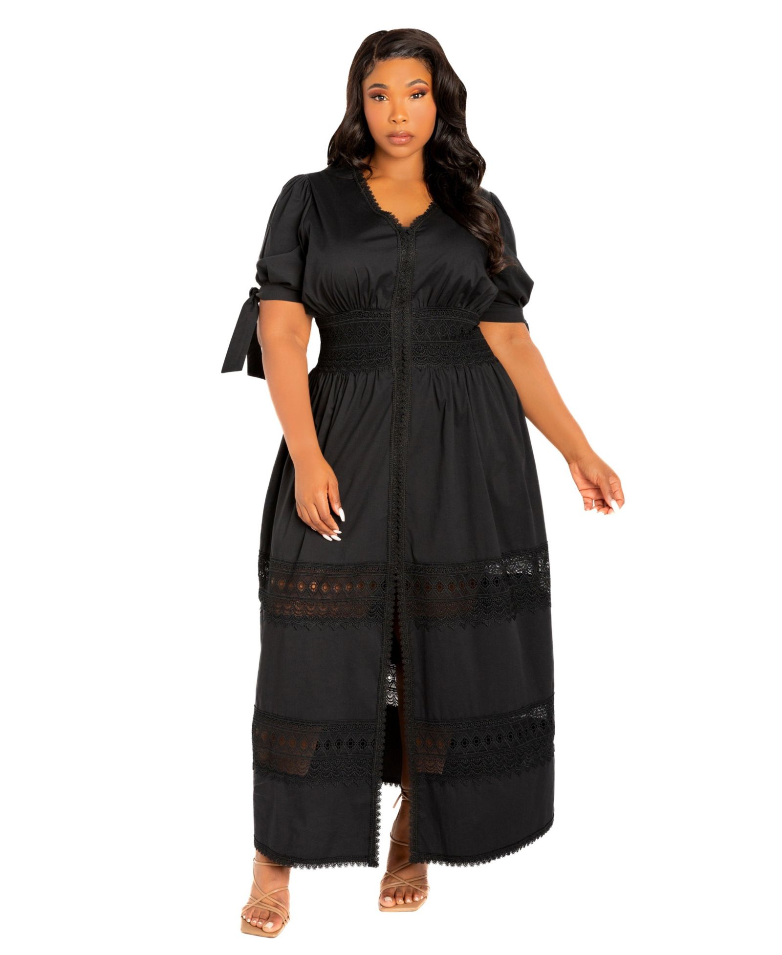 Макси-платье Buxom Couture Plus Size Puff Sleeve Tiered Eyelet